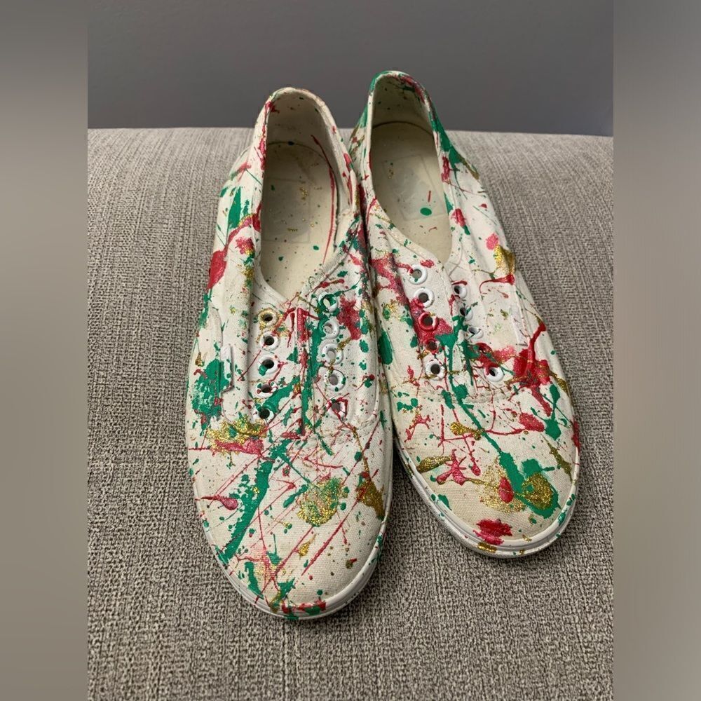 Christmas Vans Classics Sneakers Paint Splatter Christmas DIY Red Green Size 8